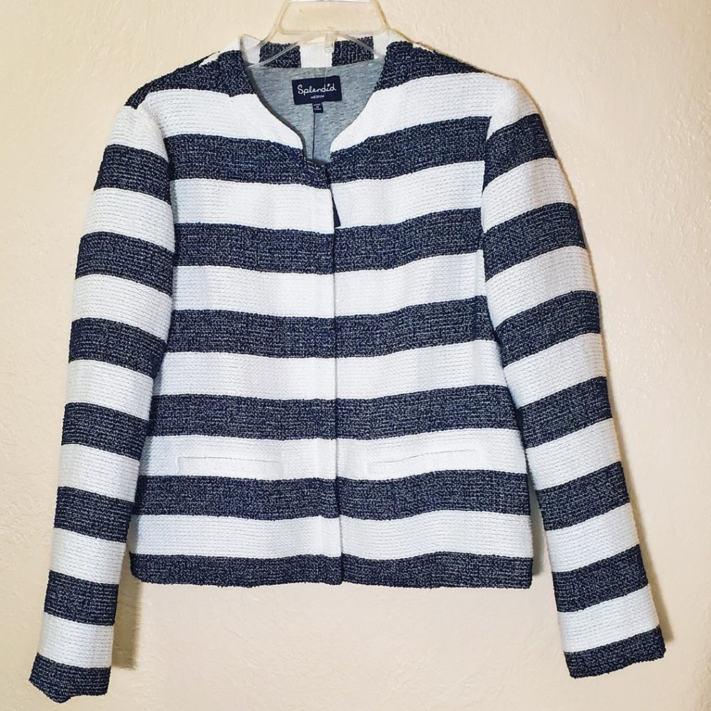 Splendid Brand - Navy & White, Striped, Zip Front Jacket